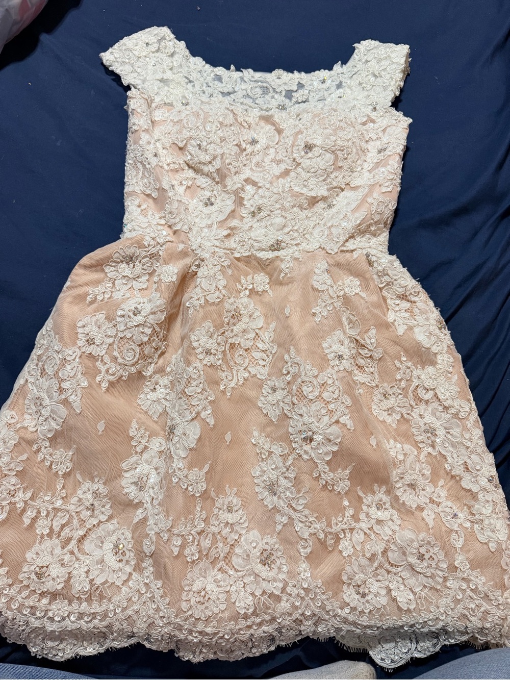 Lace Overlay cream Party Dress Sherri Hill